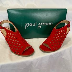 PAUL GREEN Red Laser Cut Suede Heels US 7